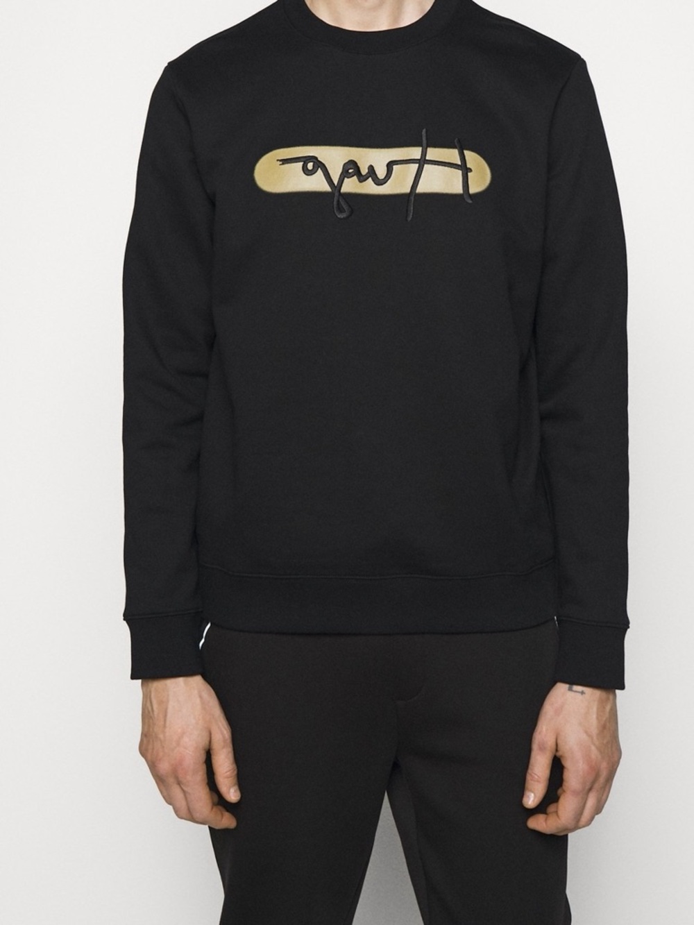 Hugo Boss Men's Black Crewneck Sweatshirt with Gold Script Logo XXL